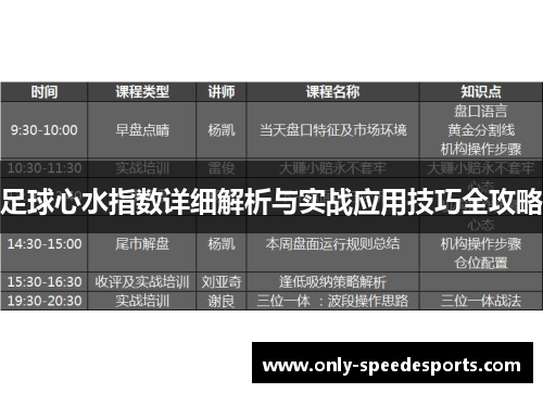 足球心水指数详细解析与实战应用技巧全攻略